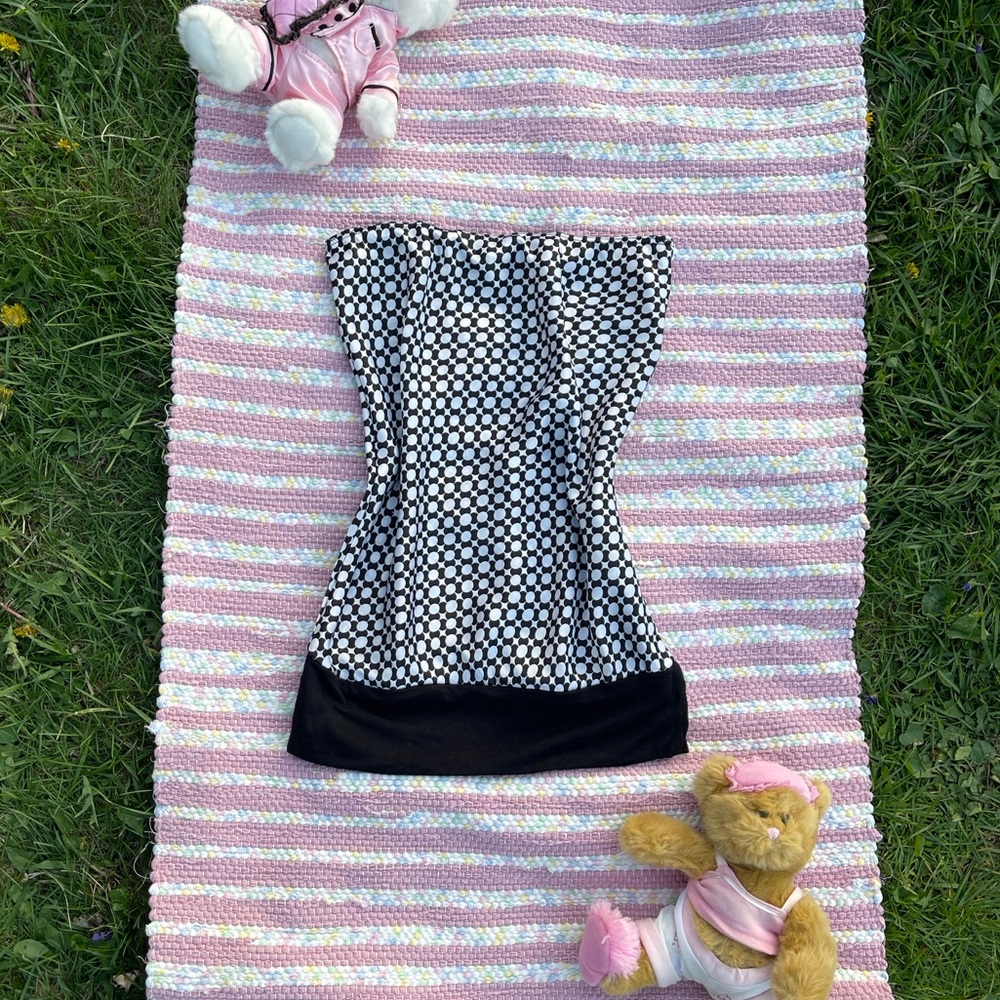 Y2K 90s Groovy Fairy Grunge White Black Satin Strapless Club Party Top Small